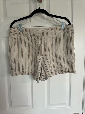 Calypso St. Barth Cream and Black Striped Linen-Blend Shorts